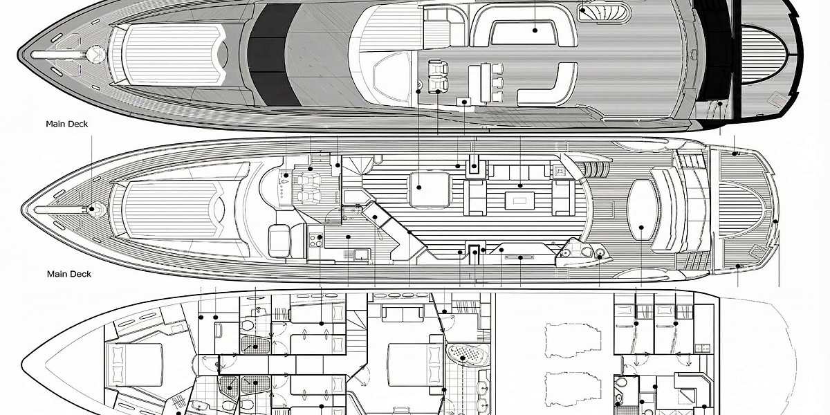 Аренда яхты Sunseeker 90 - MAJOR AFFAIR на Пхукете - планы палуб